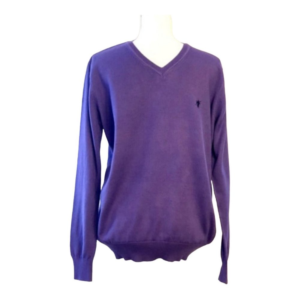 Men's Sweater DENIM CULTURE Sweater Cotton Sweater Purple Cardigan V Neck Shirt